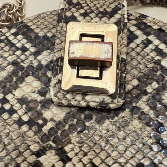 Zara Snakeskin Round Crossbody Bag Gold Chain & Handle Brown Beige Black Lined - Picture 14 of 17